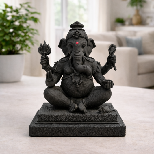TinyDevine Ekdanta Ganesha Statue, Black Finish, Decorative Hindu God Figurine with Red Bindi